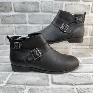 Vionic Logan Women's Size 10 Black Leather Side Zip Buckle Comfort Ankle Boots